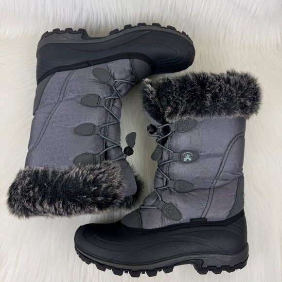 Women's Kamik Momentum Pull on Fur Trim Snow Boot Shoes Size 8 Charcoal Grey - Picture 1 of 16